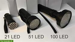 UV-Taschenlampen, 3 Grössen mit 21, 51 und 100 LED