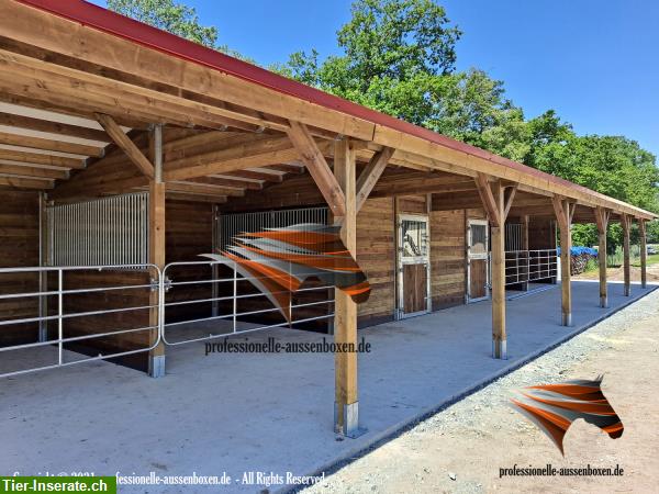 Bild 2: Pferdestall kaufen, Außenboxen, Offenstall bauen und Pferdebox