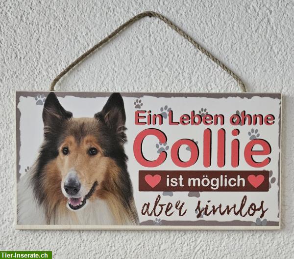 Bild 3: Hunde Holzschild Collie mit Kordel zum Aufhängen