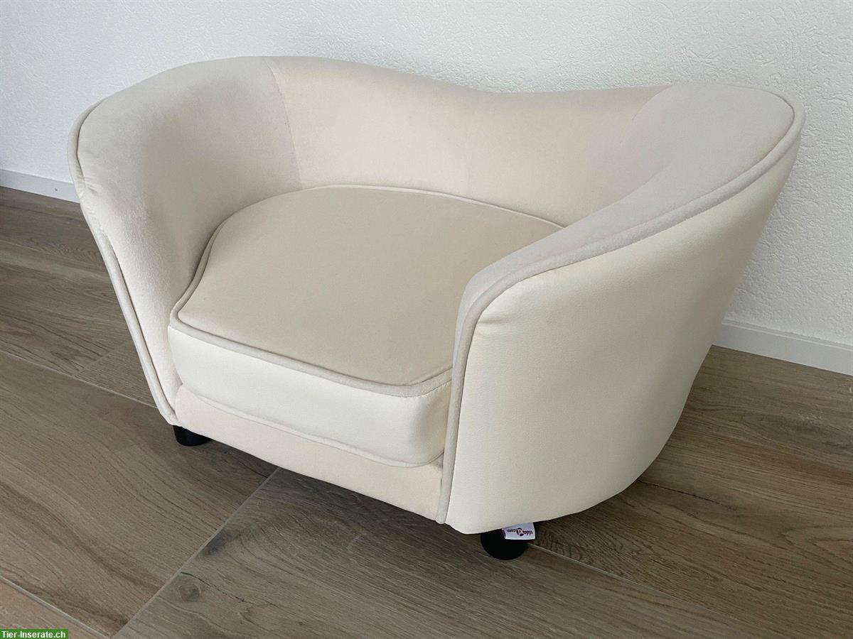 Exklusives Hundesofa Creme 69x49x40cm Leder / Plüsch