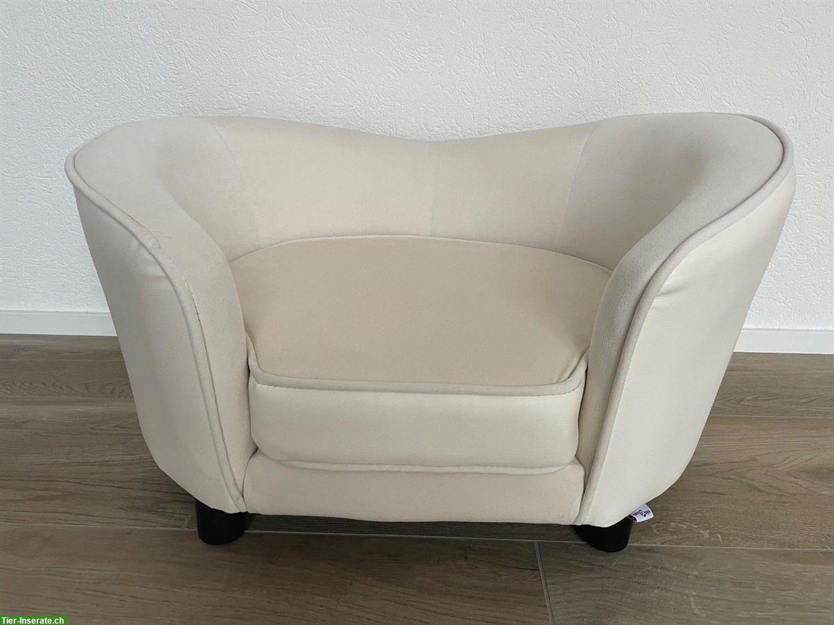 Bild 2: Exklusives Hundesofa Creme 69x49x40cm Leder / Plüsch