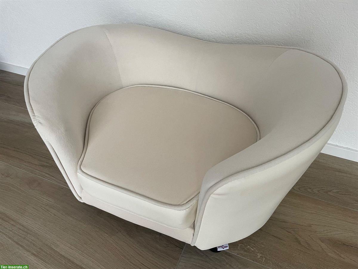 Bild 3: Exklusives Hundesofa Creme 69x49x40cm Leder / Plüsch