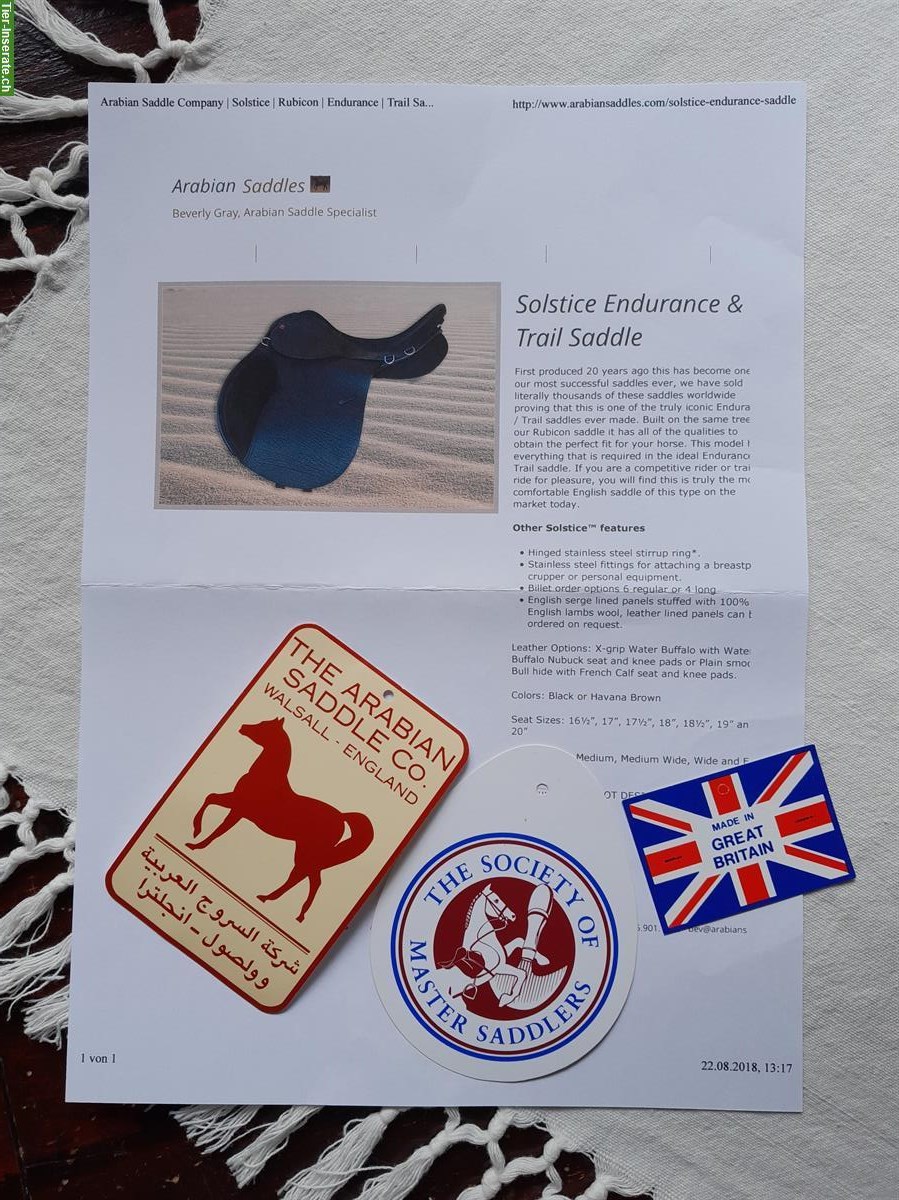 Bild 7: Wanderreitsattel (Arabian Saddle), 17.5 Zoll, Wide-Fit