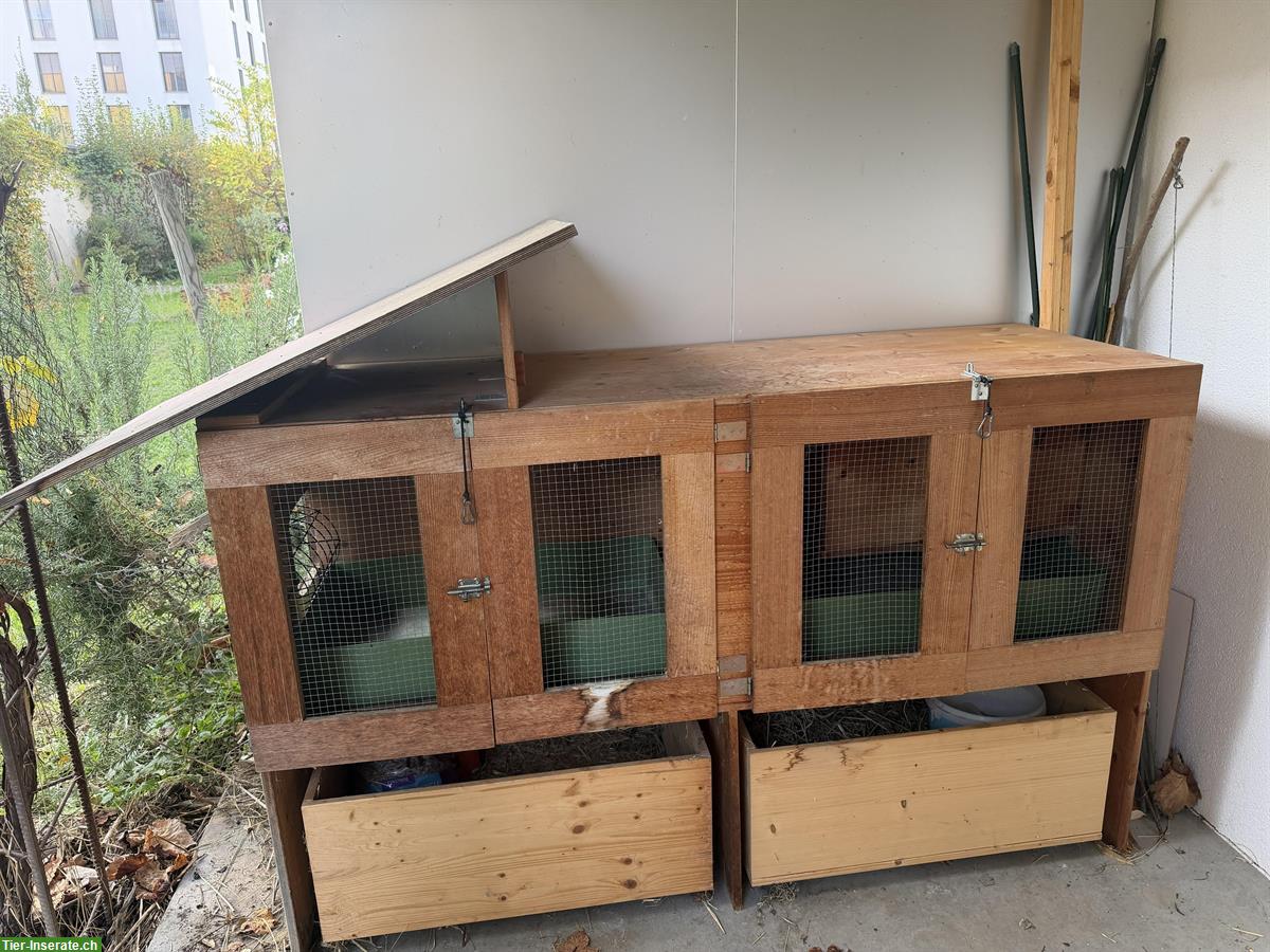Kaninchenstall, Doppelstall, inkl. 2 Schubladen + Zubehör