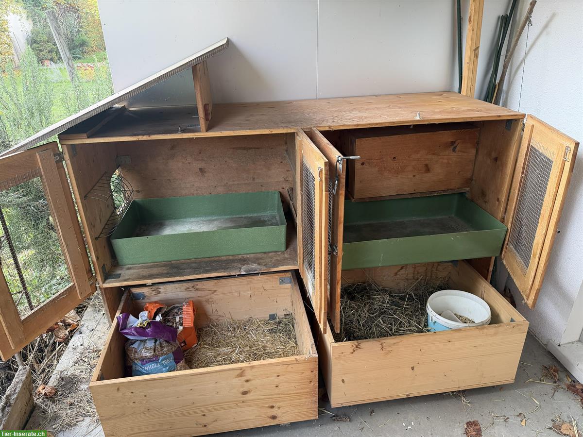 Bild 2: Kaninchenstall, Doppelstall, inkl. 2 Schubladen + Zubehör