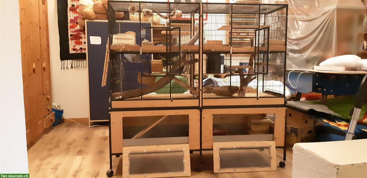 Grosser Nagerkäfig / Voliere mit Zubehör, mittig trennbar