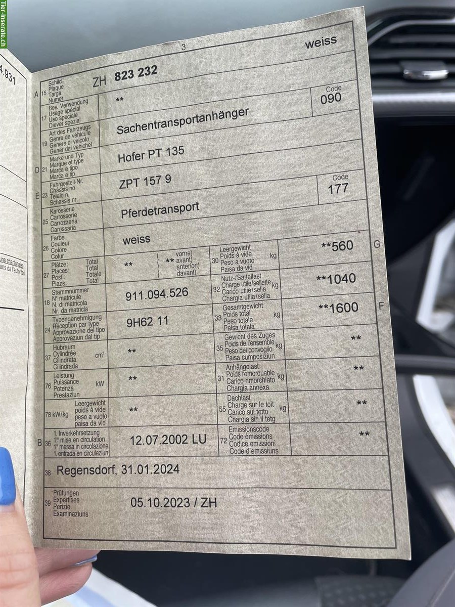 Bild 3: Hofer 1,5er Pferdeanhänger PT 135 zu verkaufen