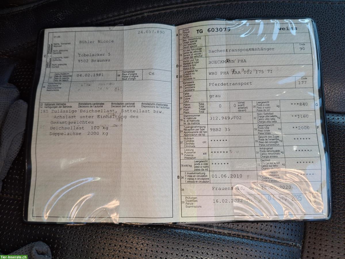 Bild 2: 2er Böckmann Pferdeanhänger ab MFK zu verkaufen