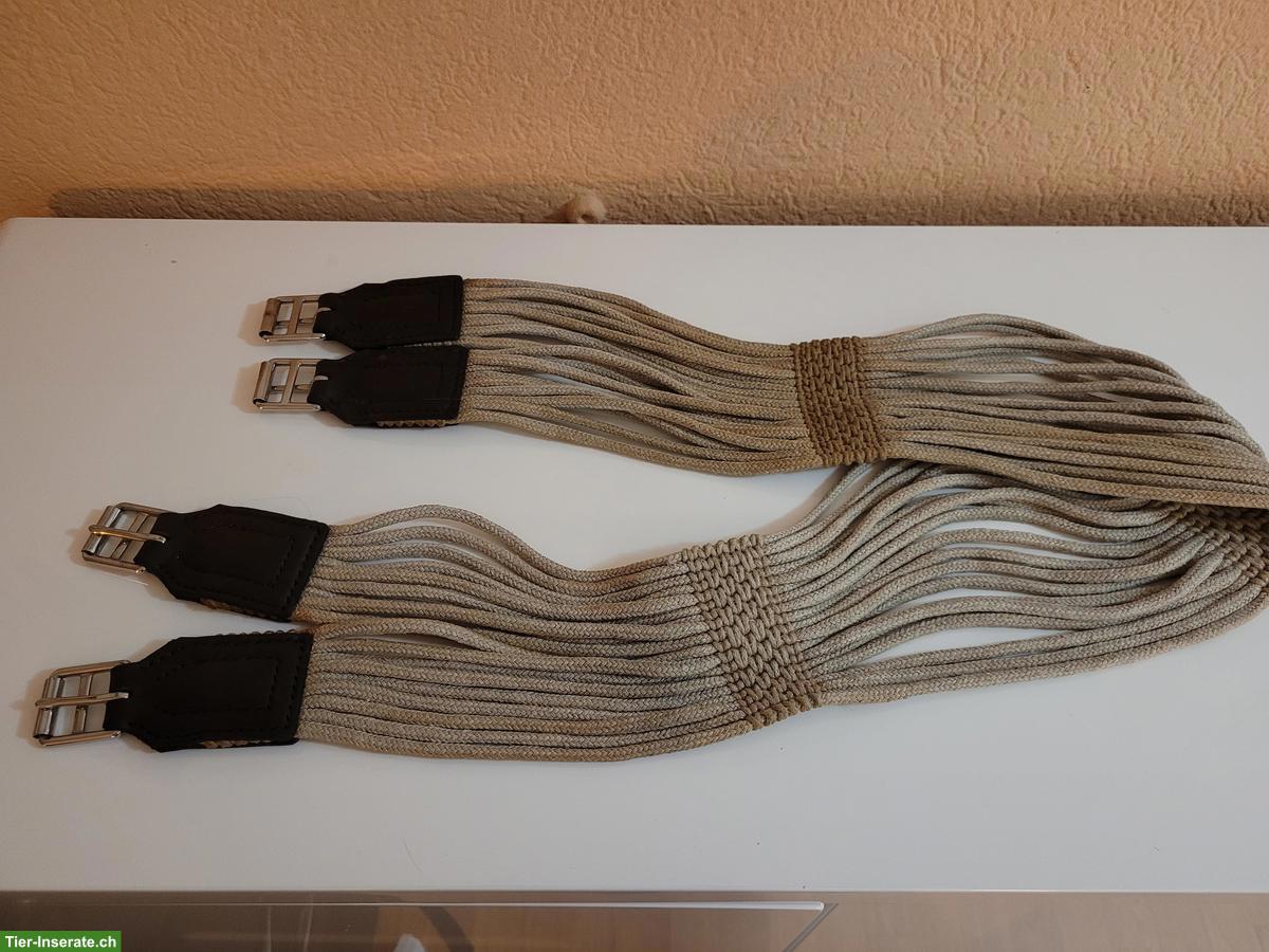 Bild 3: Gebrauchter Schnursattelgurt aus reinem Leinen mit Lederkappen