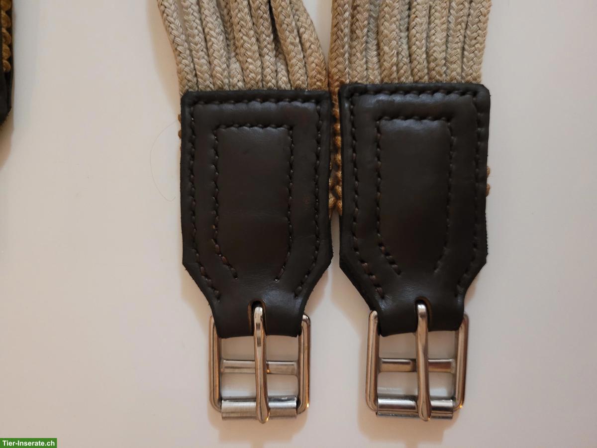 Bild 4: Gebrauchter Schnursattelgurt aus reinem Leinen mit Lederkappen