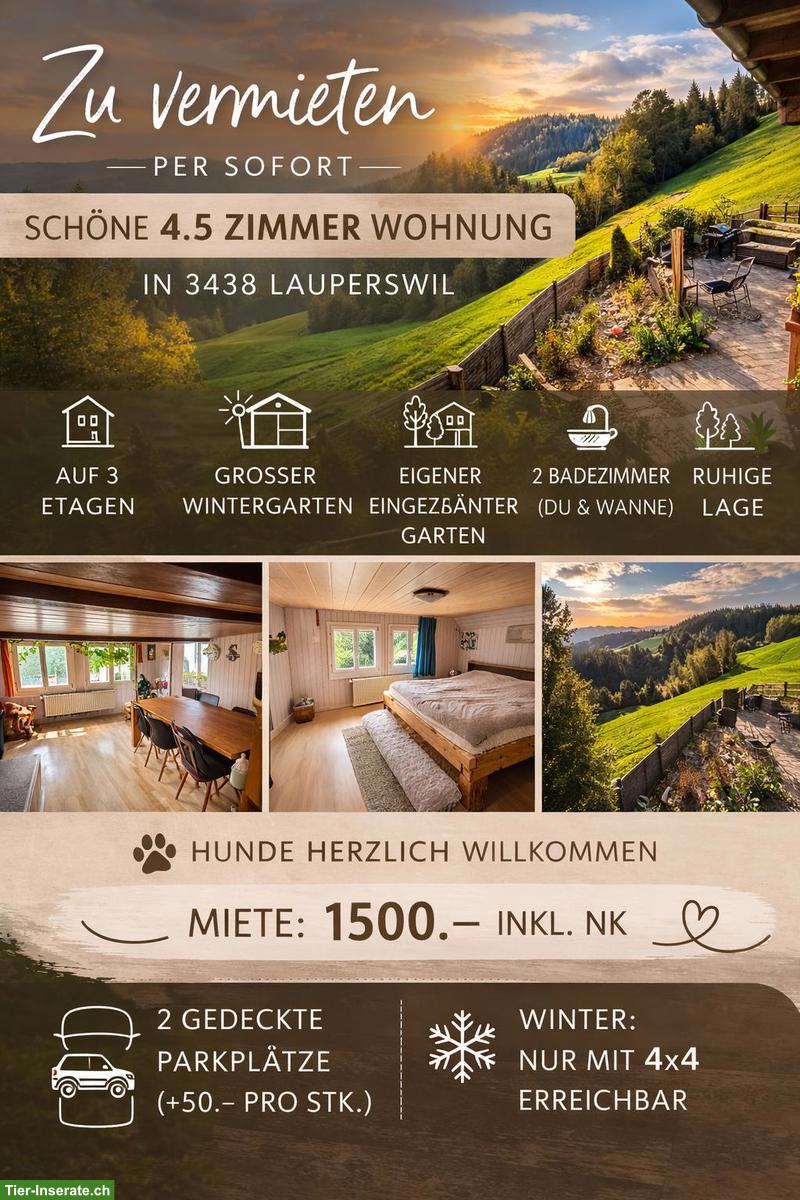 4.5-Zimmer-Wohnung zu vermieten in Zweifamilienhaus, Lauperswil BE