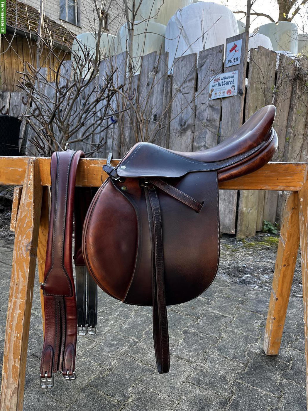 Bild 2: Butet Springsattel mit Sattelgurt und Steigbügelriemen