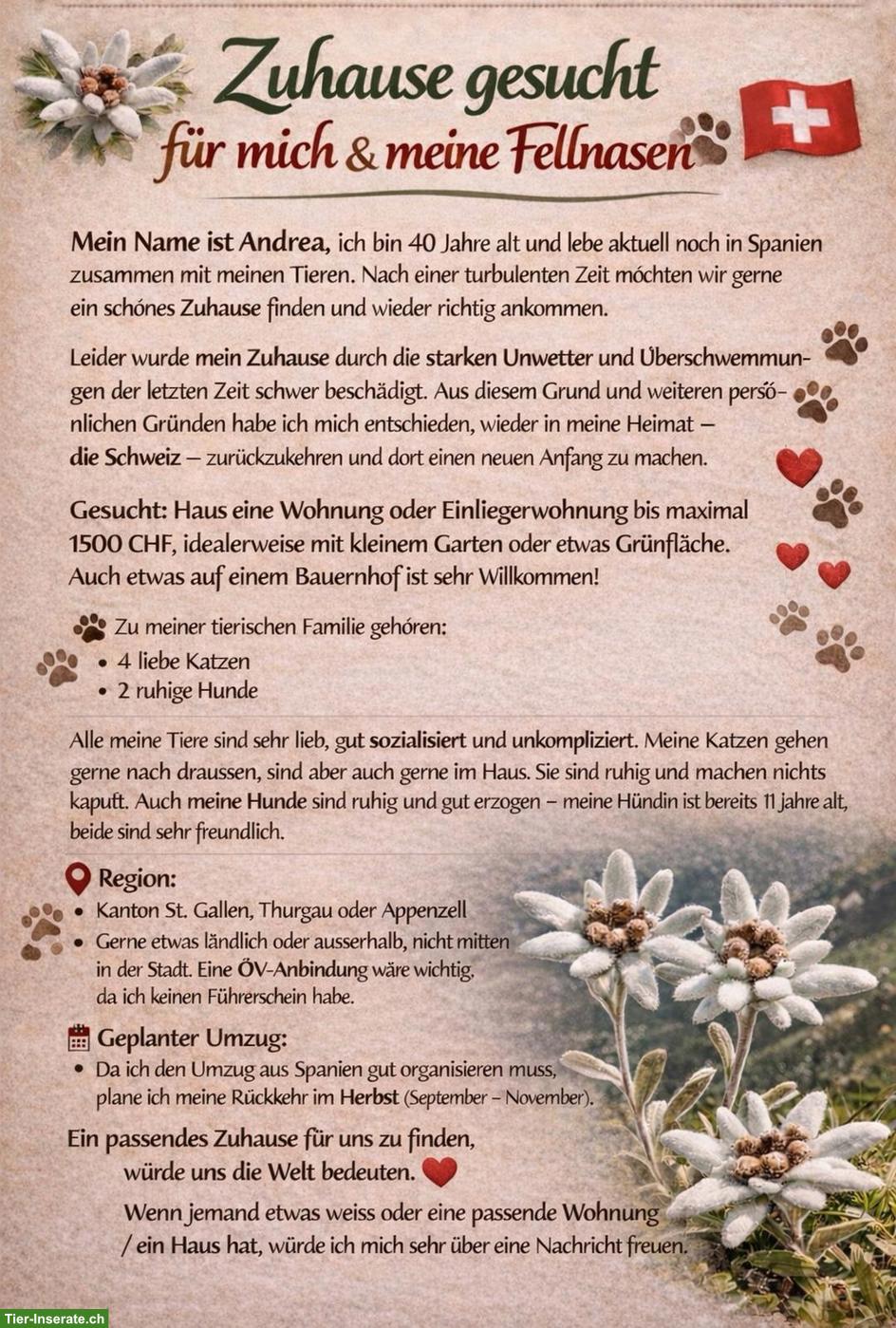 Suche Wohnung oder Haus im SG, Thurgau, Appenzell