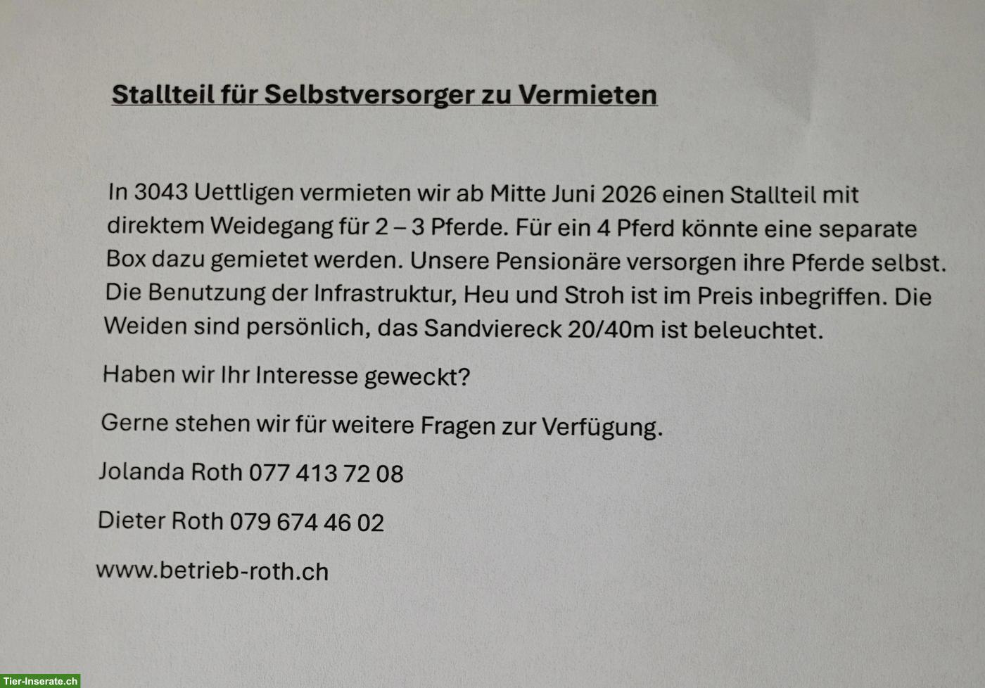 Bild 3: Stallteil für Selbstversorger zu vermieten in Wohlen bei Bern