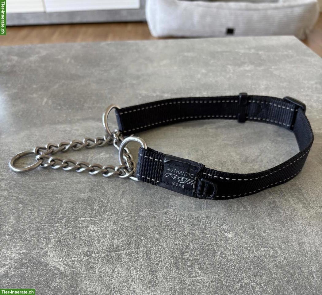 Hundehalsband mit Kette XL, schwarz