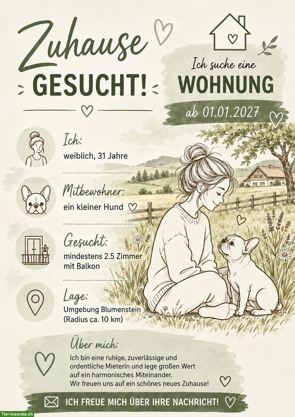 Ländliche Wohnung gesucht für mich & mein kleiner Hund