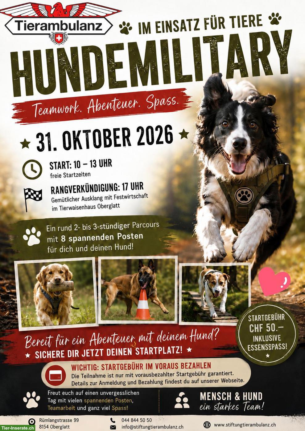 Hundemilitary in 8154 Oberglatt, Okt. 2026, für Tiere im Einsatz