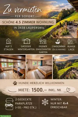 4.5-Zimmer-Wohnung zu vermieten in Zweifamilienhaus, Lauperswil BE