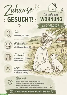 Ländliche Wohnung gesucht für mich & mein kleiner Hund