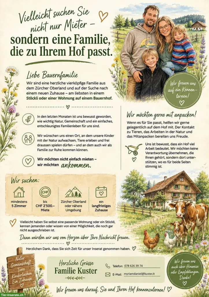 Junge Familie sucht Zuhause auf dem Land, Region ZH-Oberland