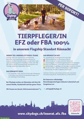Gesucht: Tierpfleger/in EFZ/FBA 100%, Zürich