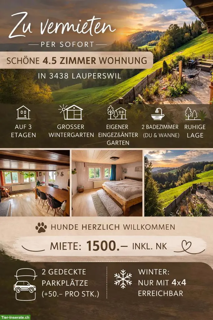 4.5-Zimmer-Wohnung zu vermieten in Zweifamilienhaus, Lauperswil BE